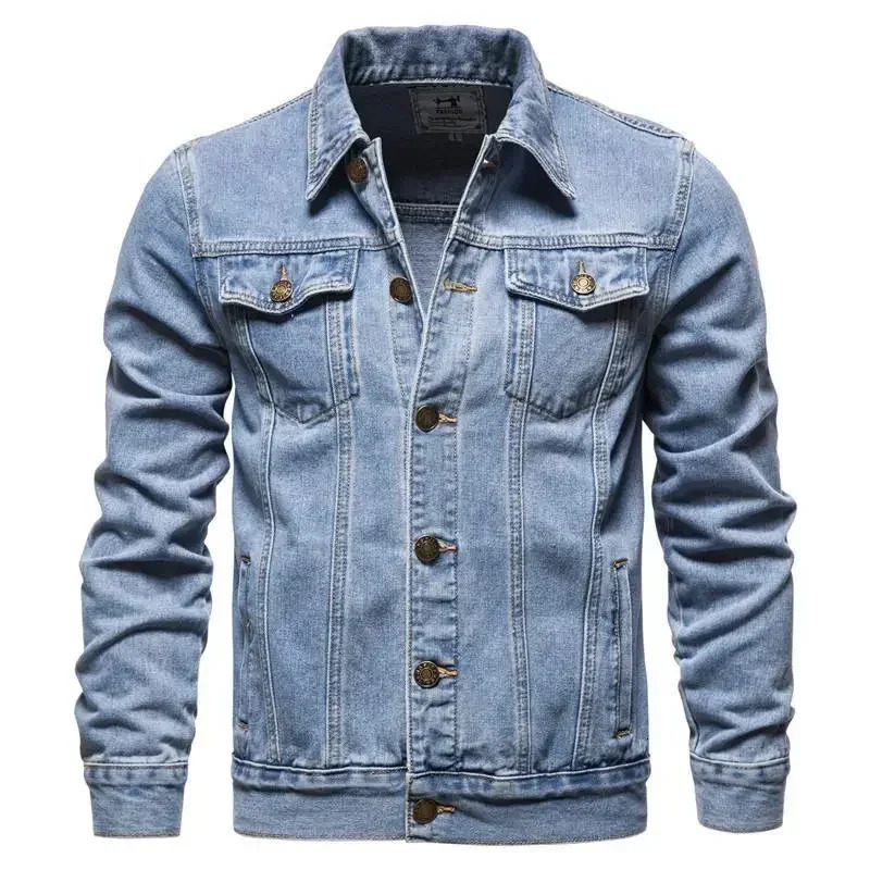 Jeans Coat for Men Button Blue Slim Fit Denim Jackets Man Trendy Price Stylish in Lowest One Piece Winter Outerwear G 241115
