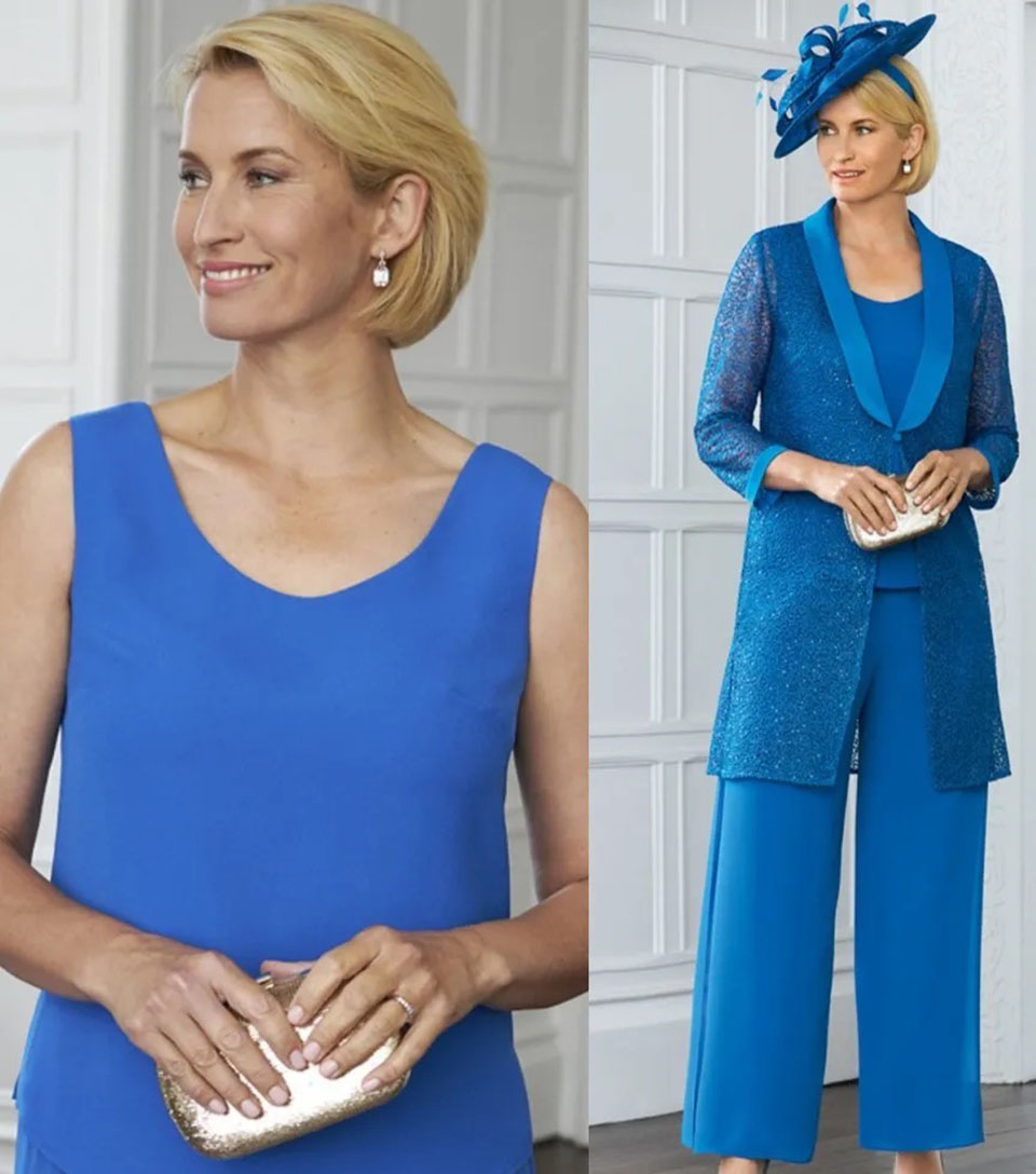 Mother Of The Bride Pant Suits Jewel Neck Long Sleeves Jacket Wedding Guest Dress Chiffon Plus Size Mothers Groom Dresses