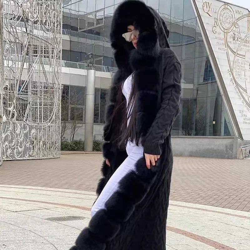 Women Real Fur Cardigan Sweater Natural Long 120125cm Length 241115