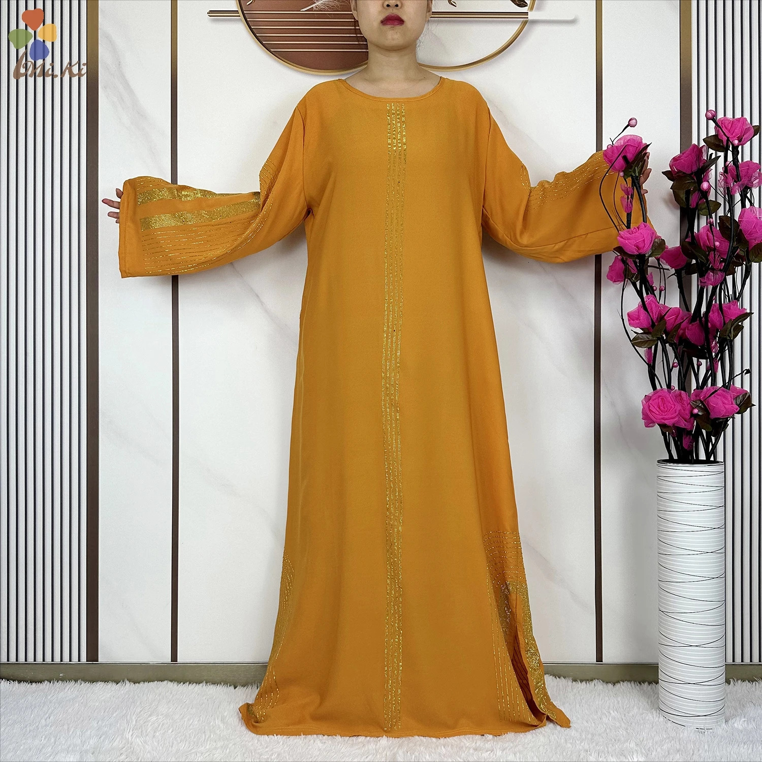 Latest African Fashion Abaya Gold Dia Weight Loss Dress Kaftan Robe Muslim Womens Long Sleeve Clothing 241111