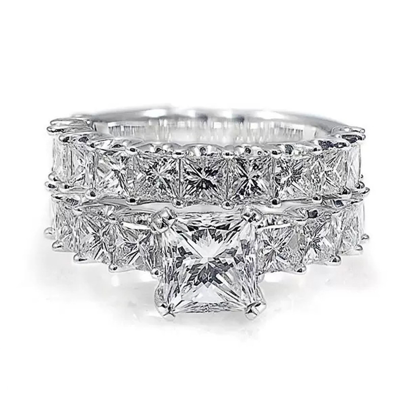 Gorgeous Stunning Wedding Rings Elegant Handmade Luxury Jewelry 925 Sterling Silver Princess Cut White Lab Moissanite Diamond Party Women Couple Brida
