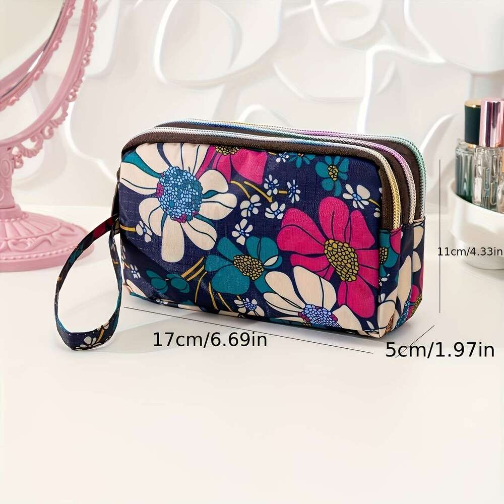 Chic ral Print Wristlet Wallet Women - Spacious Clutch Zipper, Ideal for Travel & Organization, Polyester Coin Purse with Portable Storage Pouch