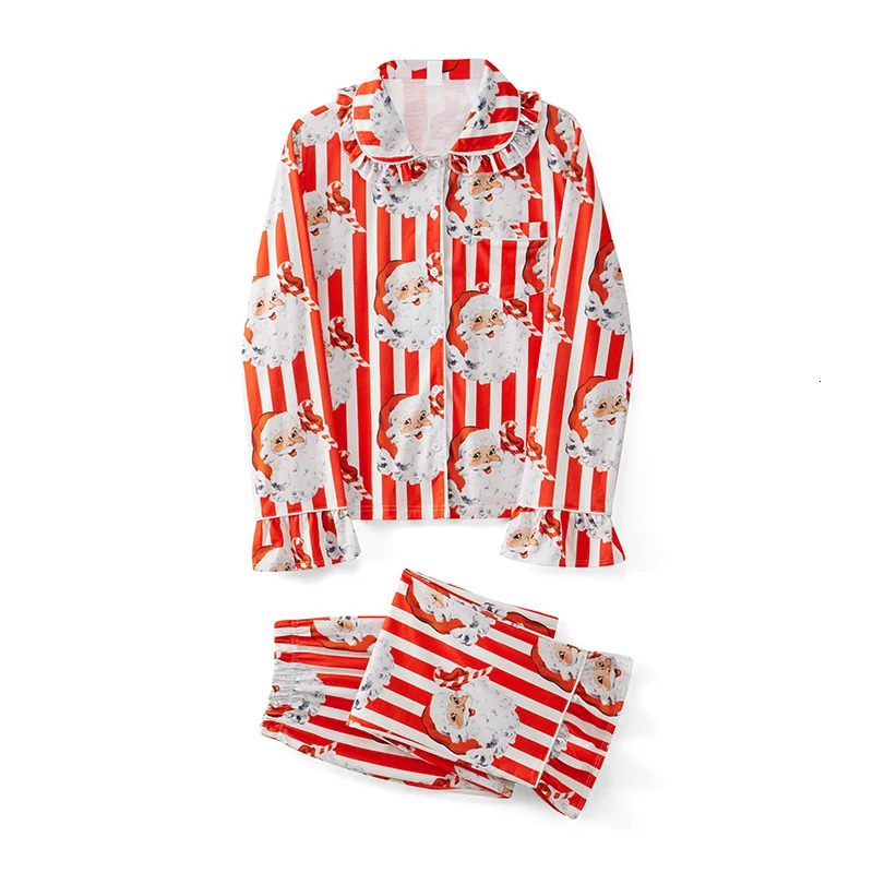 Hirigin Women 2 Piece Satin Christmas Pajamas Set Holiday Print Long Sleeve Sleepwear Santa Button Down Family Matching Pj Set 241115