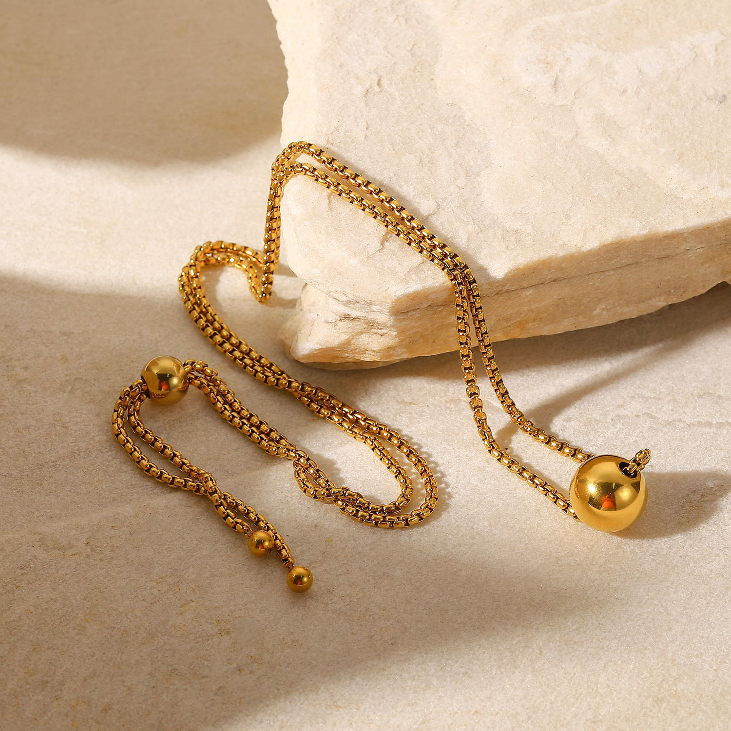 INS Minimalist Style Gold Ball Pendant Necklace Box Chain Pull-out 18K Gold Stainless Steel Necklace for Women Personalized Jewelry