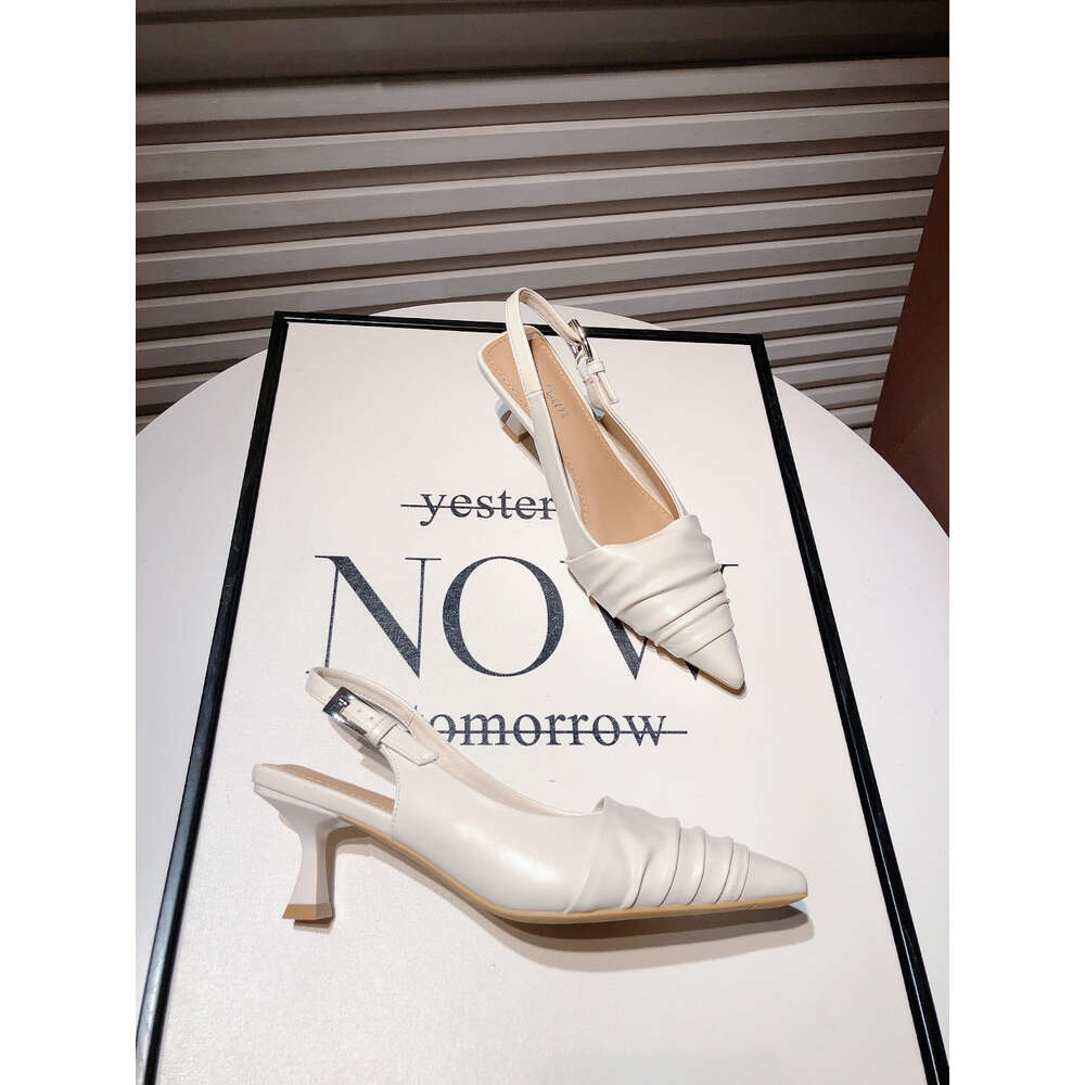 French Pointed Mid Heeled Half Trailer for Women in Spring 2024, New Temperament Soft Leather Gentle Style Wrapped Sandals ddmythur