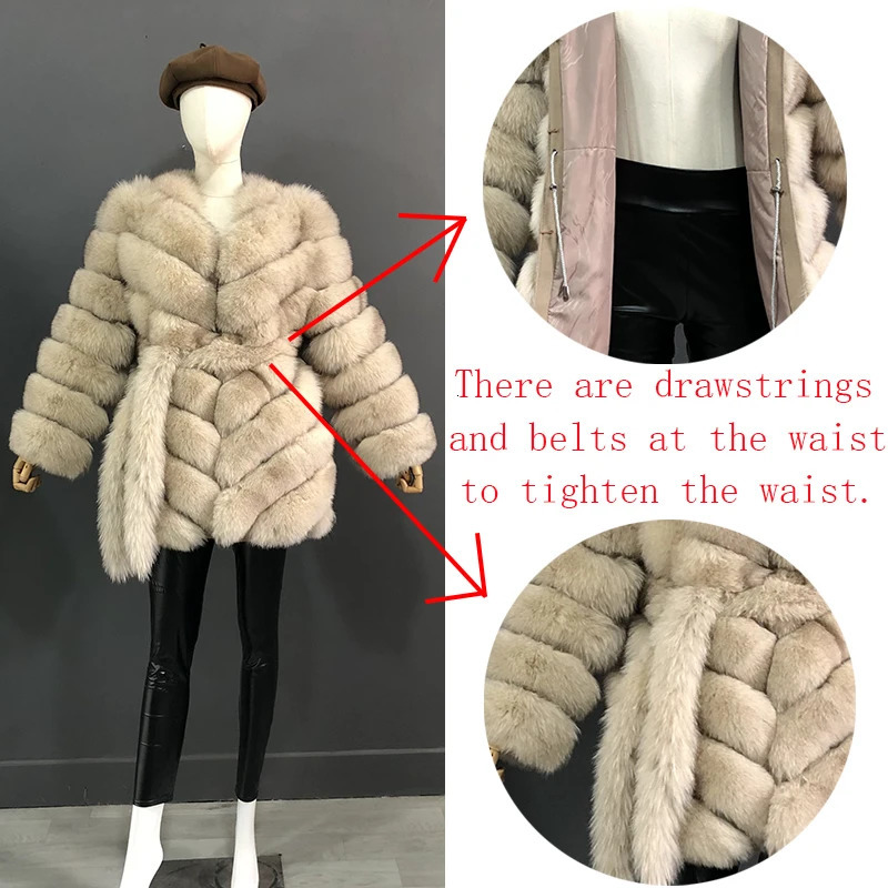 The Latest Fur Coat For Women Real Midlength Natural Jacket Hemline n Waist Belt And Drawstring 241115