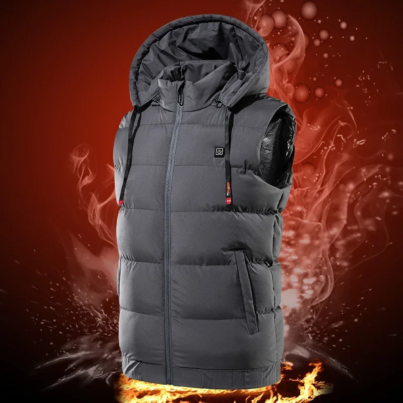 Winter electric heating hooded vest waterproof jacket USB charging vest adjustable heating pad hiking warm jacket 241111