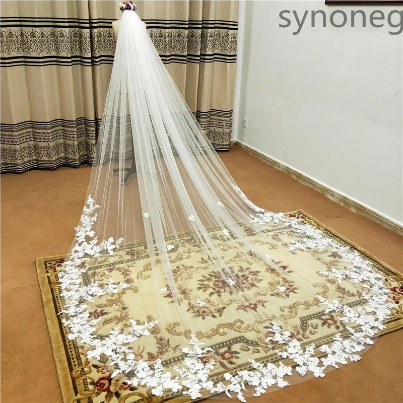 .4m.5m single-layer wedding veil with comb white lace edge bridal veil ivory application cathedral wedding veil 241115ww