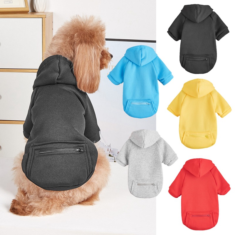 Pet Bipod Sports Solid Color Pocket Zipper Dog Cat Corgi Bear Wear Hoodies Doggy Apparel