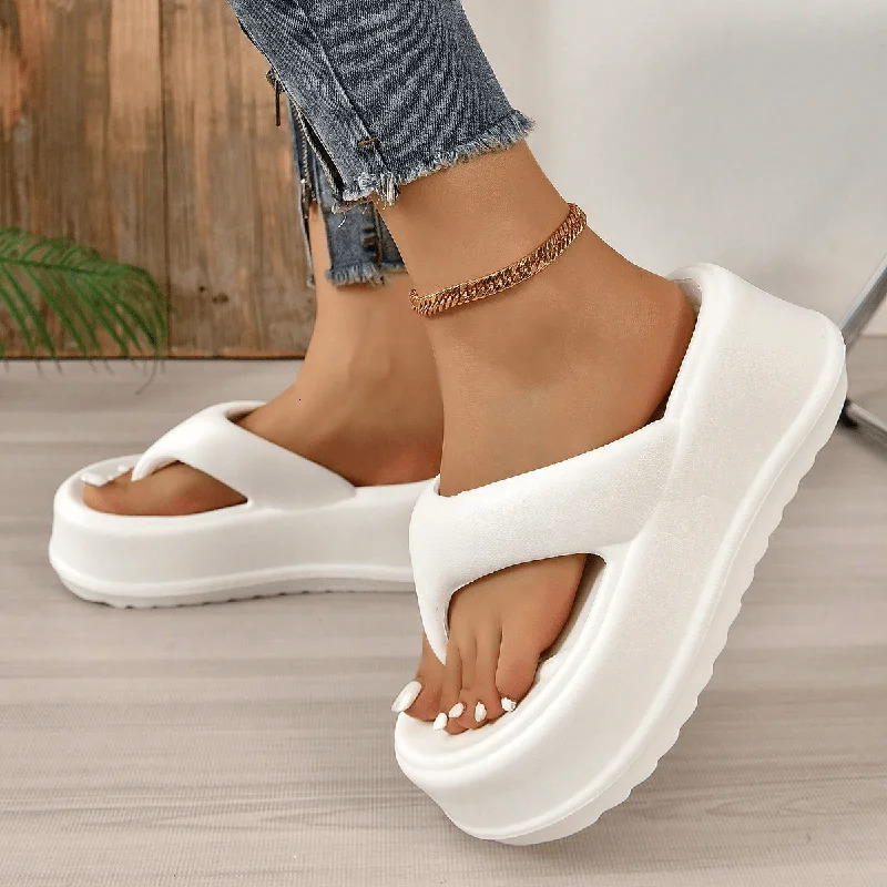 Super Chunky Heel Women Clip Toe Slippers Outdoor Indoor Solid Thick Bottom Flip Flops EVA Anti-slip High Platform Sandals 241114