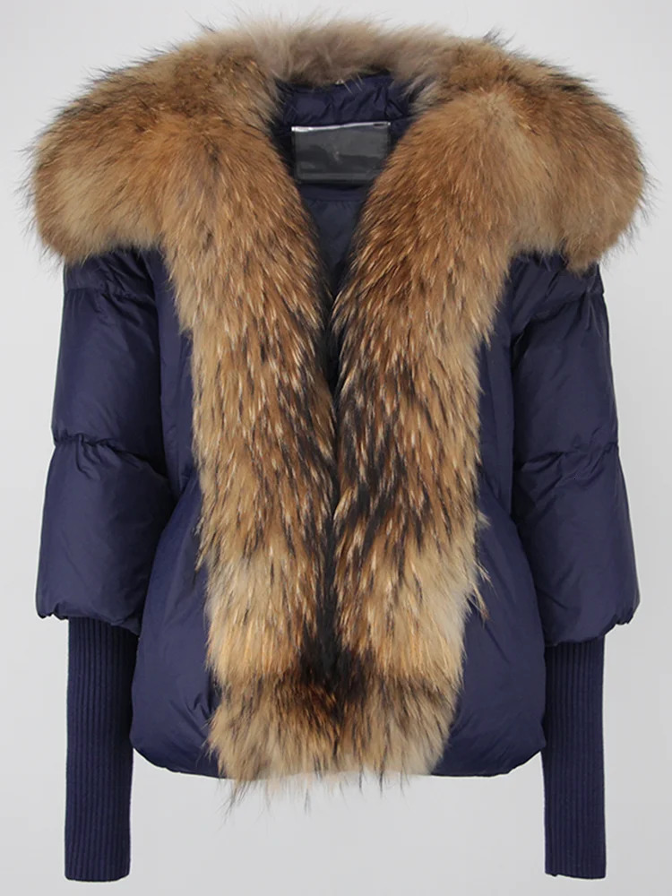 Loose Natural Real Fox Fur Collar Coat Thick European Fashion White Duck Down Jacket Winter Women Warm Outerwear 241115