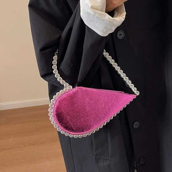 High End Luxury Heart-shaped Handbag For Women Niche Diamond Inlaid Love Bag Water Diamond Dinner Bag