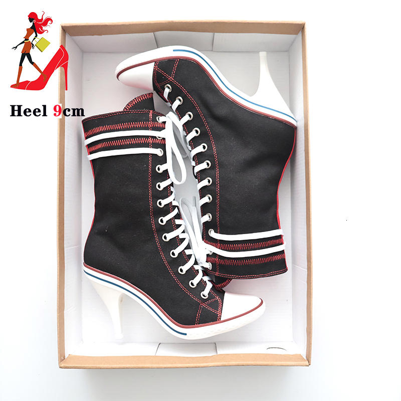 2024 Women Boots Design Stiletto High Canvas Fashion Lady Lace Up Pointed Ankle Shoes Sexy High-Heeled Thin Heel Boot