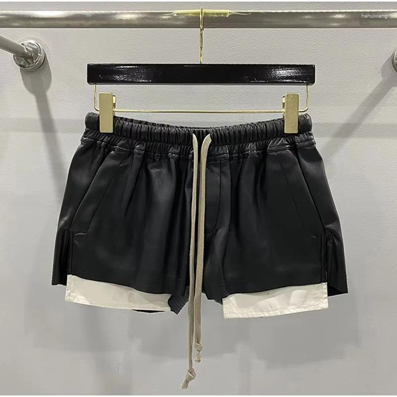 Women's Shorts High Street Versatile Pu Leather Lace-up High-waisted Commuter Exposed Edge Four Corner Pockets Casual Pants 2024