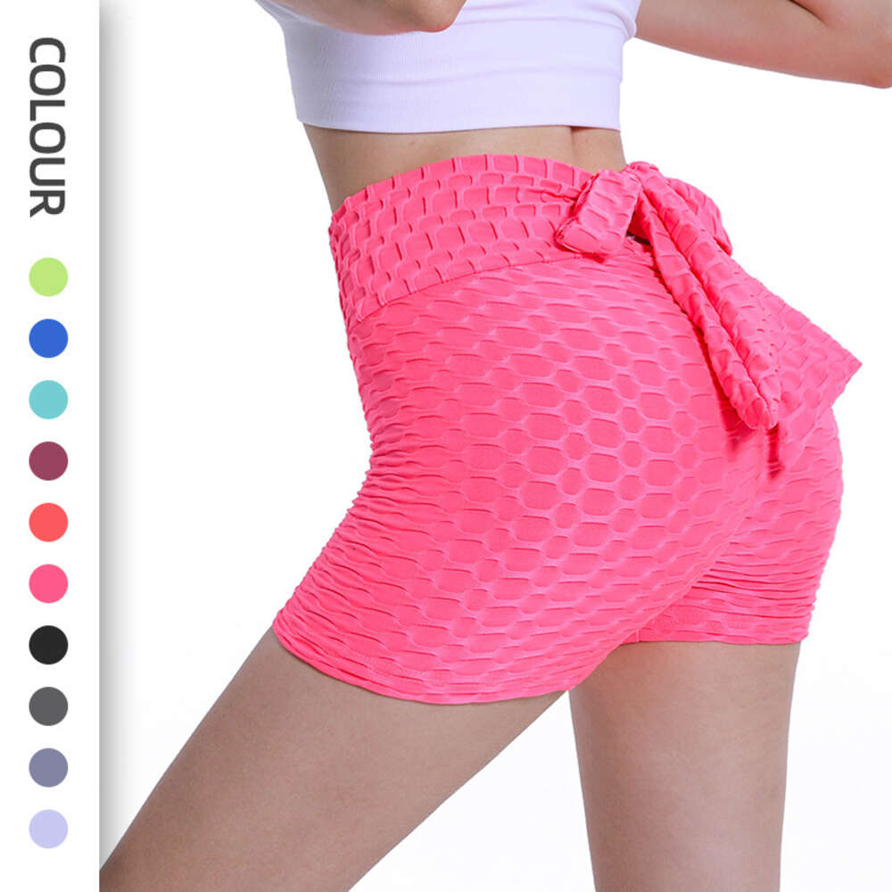 New Bubble with Raised Hips, High Waist Bow and Drawstring Shorts, Female Slim Fit, Sexy Yoga Tripartite Pants F41516