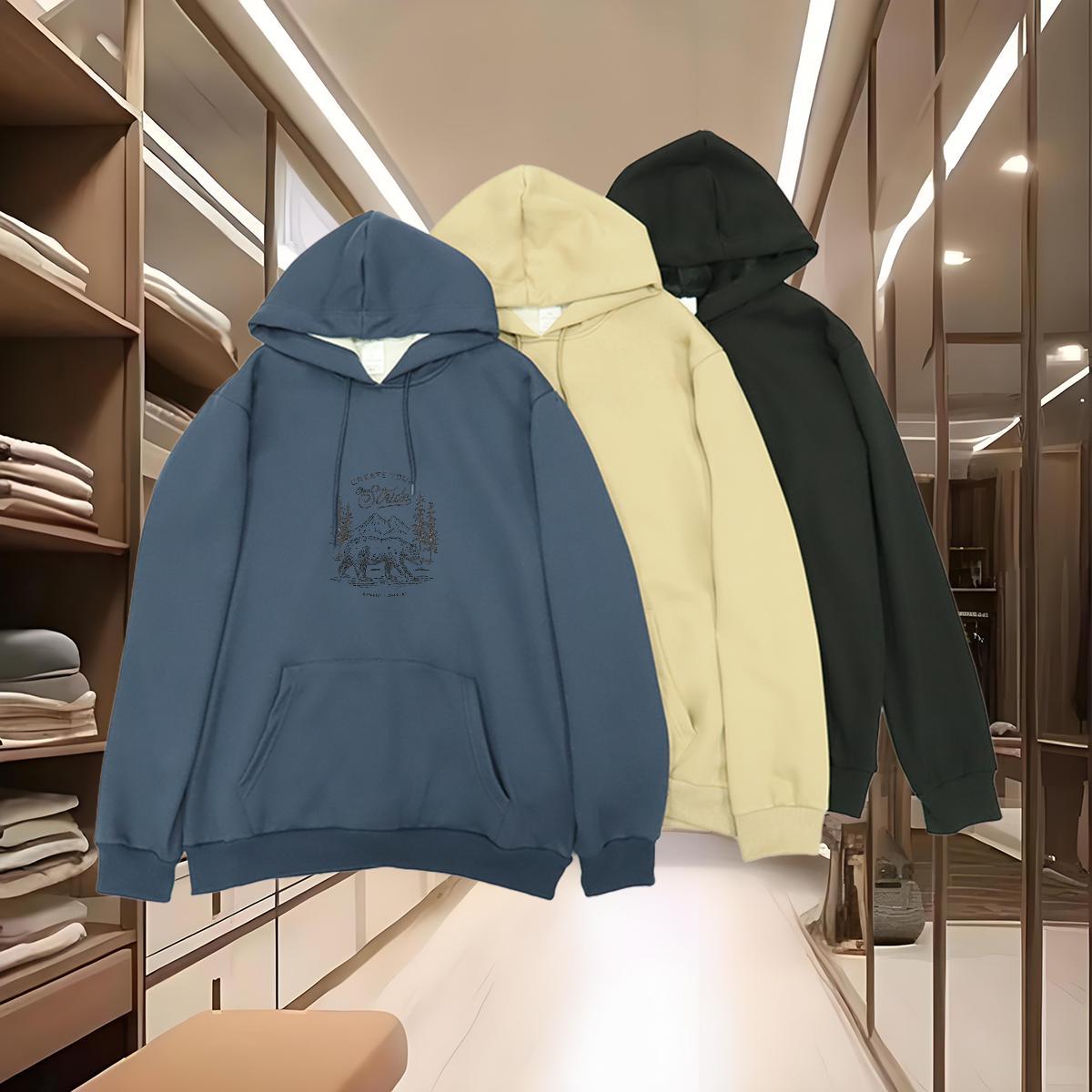 Classic Casual Hooded Sweatshirt Pullover Hoodie Loose Hoodie for Man Woman White Plus Size Warm Fleece Hooded Collar Long Sleeves Casual Beach