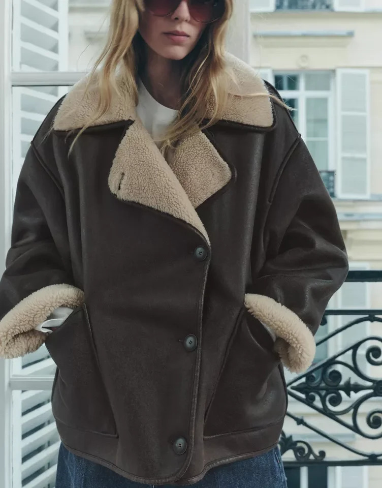 cross-border foreign trade European and American clothing autumn and winter fashionable fur one-piece suede double-si 241114