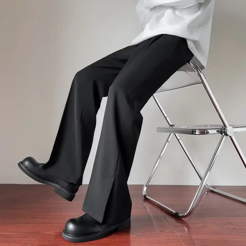 SpringAutumn Mens Split High Waist Trouser Ultra Thin Solid Color Casual Straight Pants I725 241115