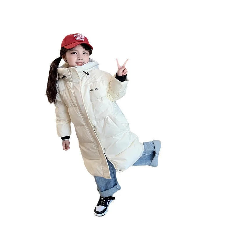 Childrens Long Coat White Duck Down Hooded Jacket Winter Boys Girls Warm Clothes Fashion Long Coat Kids Winter Clothes Jacket 241115