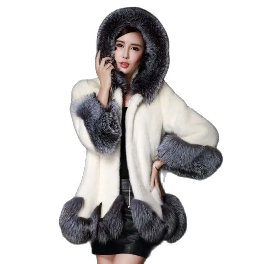 Womens Mink Fox Fur Hooded Coat Long Loose CoatCasual Slim TemperamentAutumn and Winter Promotional Fashion 241115