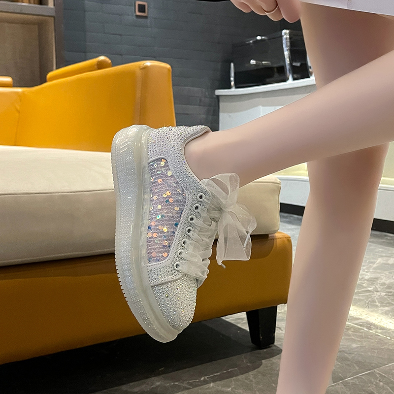 Women's Luxury Flat Shoes Shining Water Diamond Sports Shoes Rubber Transparent Thick soled Shoes Designer Casual Shoes High Quality Fashion Wome
