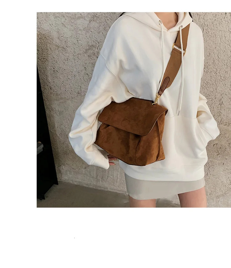 Nubuck PU Leather Flap Shoulder Bags For Vintage Wide Strap Crossbody Large Capacity Women Designer Handbags Tote Bag Check