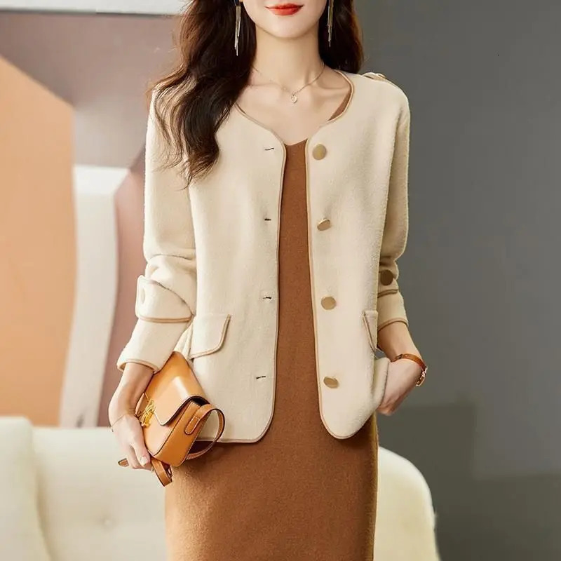 Women Autumn Winter Elegant Temperament Solid Color Long Sleeve Coat Clothes Simplicity Office Lady Allmatch Trend Tops 241115