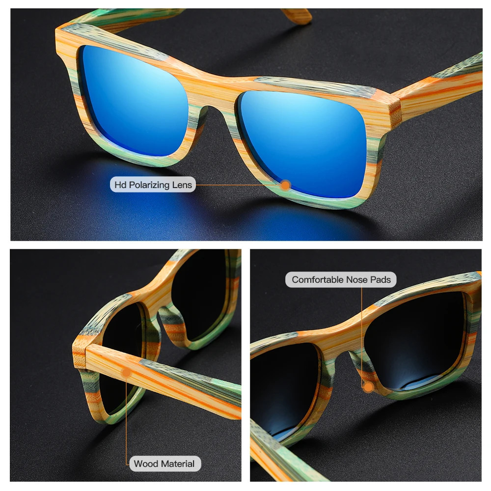GM Fashion Skateboard Wood Bamboo Sunglasses Polarized Womens er Wood Sunglasses UV400 241114