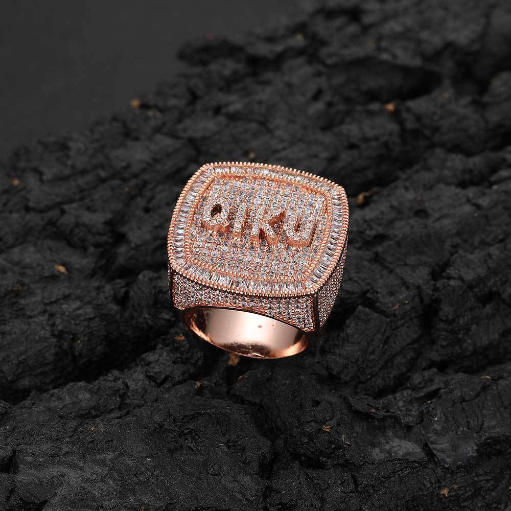 Hip Hop DIY Custom A-Z Name Letters 0-9 Numbers Ring 18K Real Gold Plated Jewelry Mens Jewelry