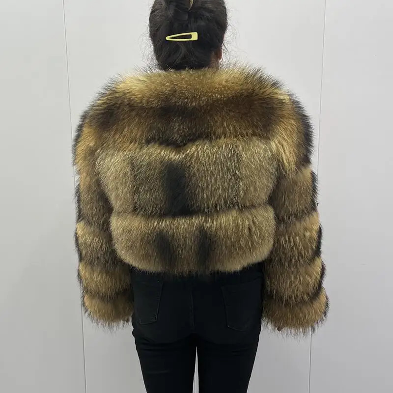 BEIZIRU Raccoon Fur Coat Womens Winter Long Sleeve Natural Jacket Thick Top 241115