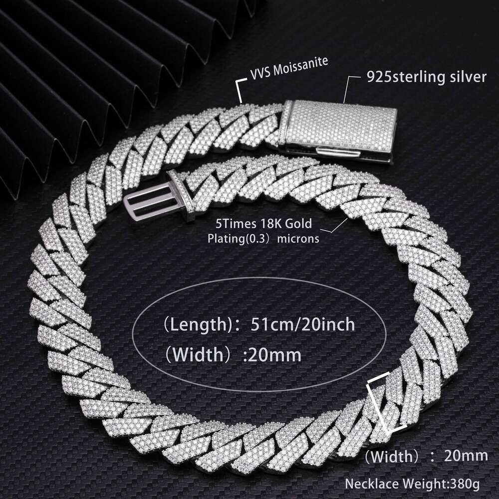 Designer Jewelry Cuban Link Chain Necklace Iced Out Chains 20Mm Width Fashion S Sterling Sier D Color Vvs Moissanite Diamond Cuban Link Chain Hip Hop 