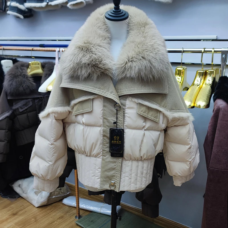 Womens Winter Down Jacket 2024 Short In Coats Jackets Natural Fur Collar Genuine Rabbit Hair Lining Outerwear 241115