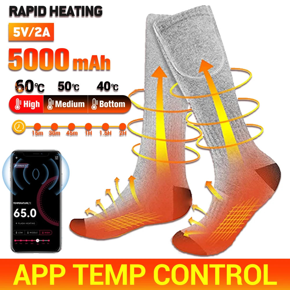 5000mAh APP Control Self Heated Socks Winter Ski Thermal Socks Cycling Warm Sock Mens Womens Heating Foot Warmer Electric Sock 241115