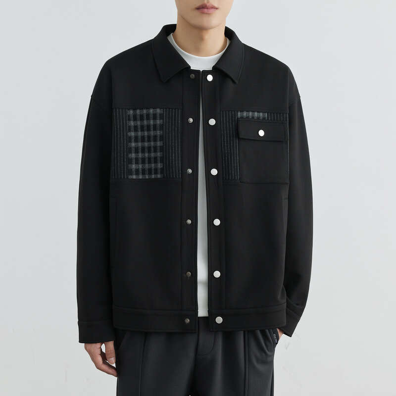 Anti Wrinkle Twill Men's Black Patchwork Lapel 2024 Spring And Autumn New Trend Slightly Loose Casual Jacket