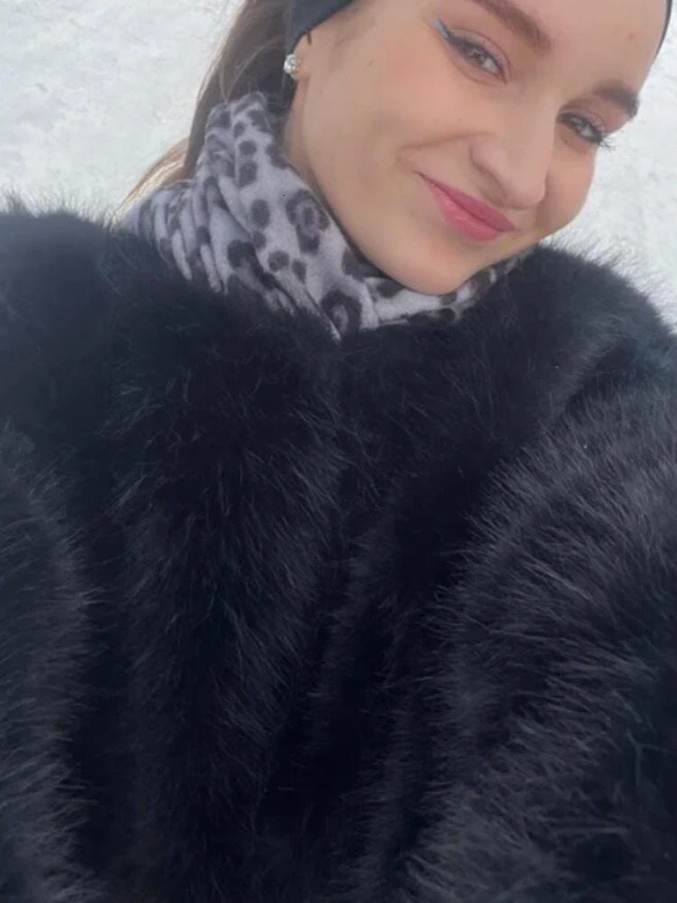 2024 Autumn Winter Fashion Gradient Fluffy Fur Coat Women High Street Faux Fox Fur Jacket Female Overcoats 241115