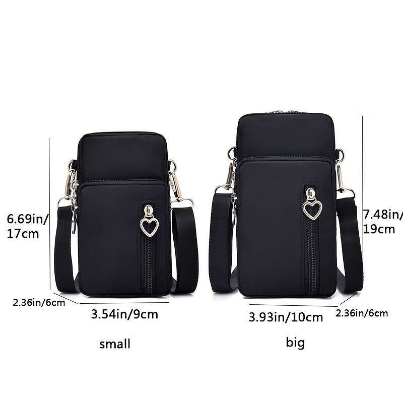 Portable Fashion Nylon Zipper Phone Bag, Versatile Small Shoulder Coin Purse with Multiple Compartments