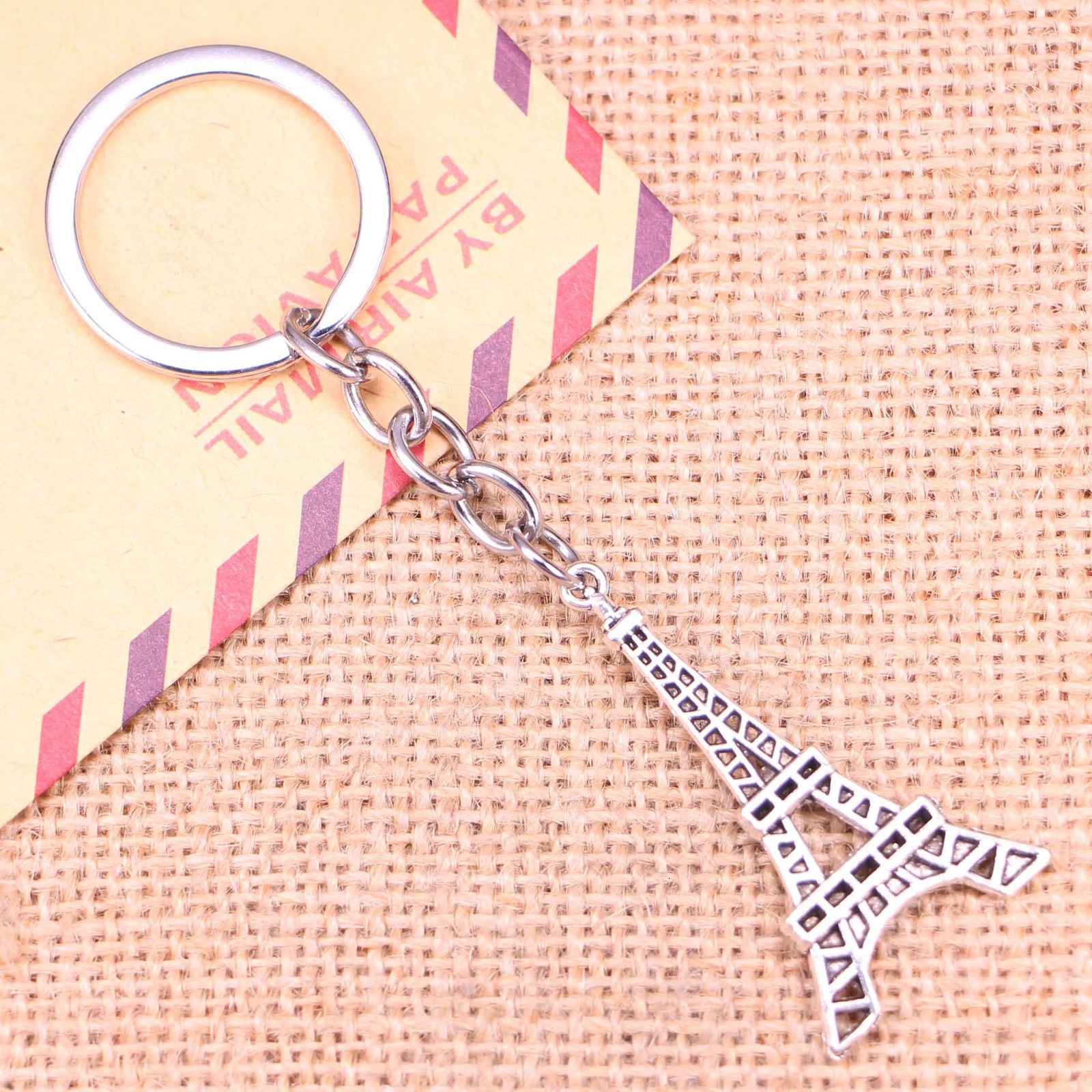 20 pieces of fashion keychains 44x24mm Eiffel Tower Paris pendant DIY mens jewelry car keychain ring holder gift 241115