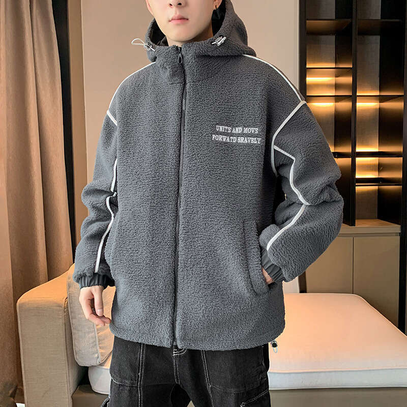 Lamb Autumn And Winter New Loose Brand Hooded Casual Men's Trendy Lamb Wool Cotton Jacket