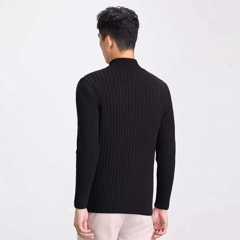 Stand Up Collar Knitted Cardigan Korean Version Slim Fit Jacket Men's Workplace Autumn And Winter Warm Woolen Sweater Gentleman Style