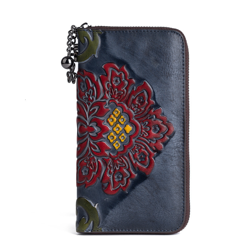 Designer's new wallet with vegetable tanned cowhide and polished color, long style, wallet, women's hand-held zipper bag
