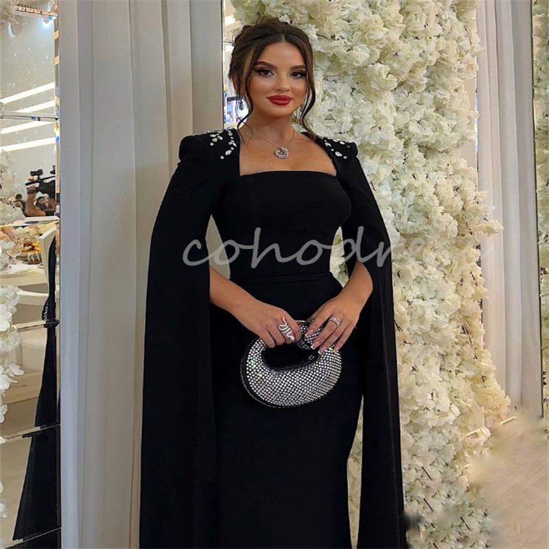 Kaftan Arabic Abaya Black Evening Dress Long Sleeve Moroccan Turkey Mermaid Prom Dresses Beaded Formal Ceremony Party Gowns Middle East vestidos de no
