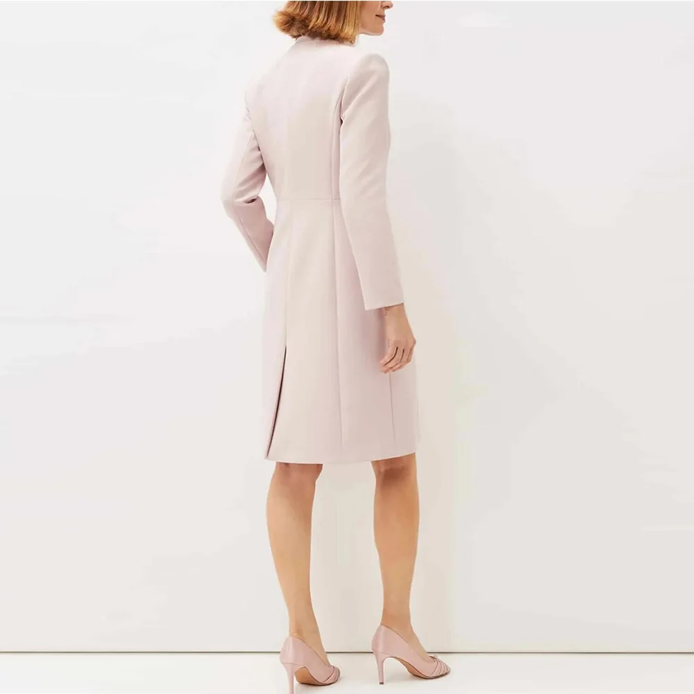 Elegant Blush Pink Mother of the Bride Dresses Suits Long Sleeves Jacket Sheath Knee Length Wedding Guest Gowns Lace Appliques Women Prom Party Dress 