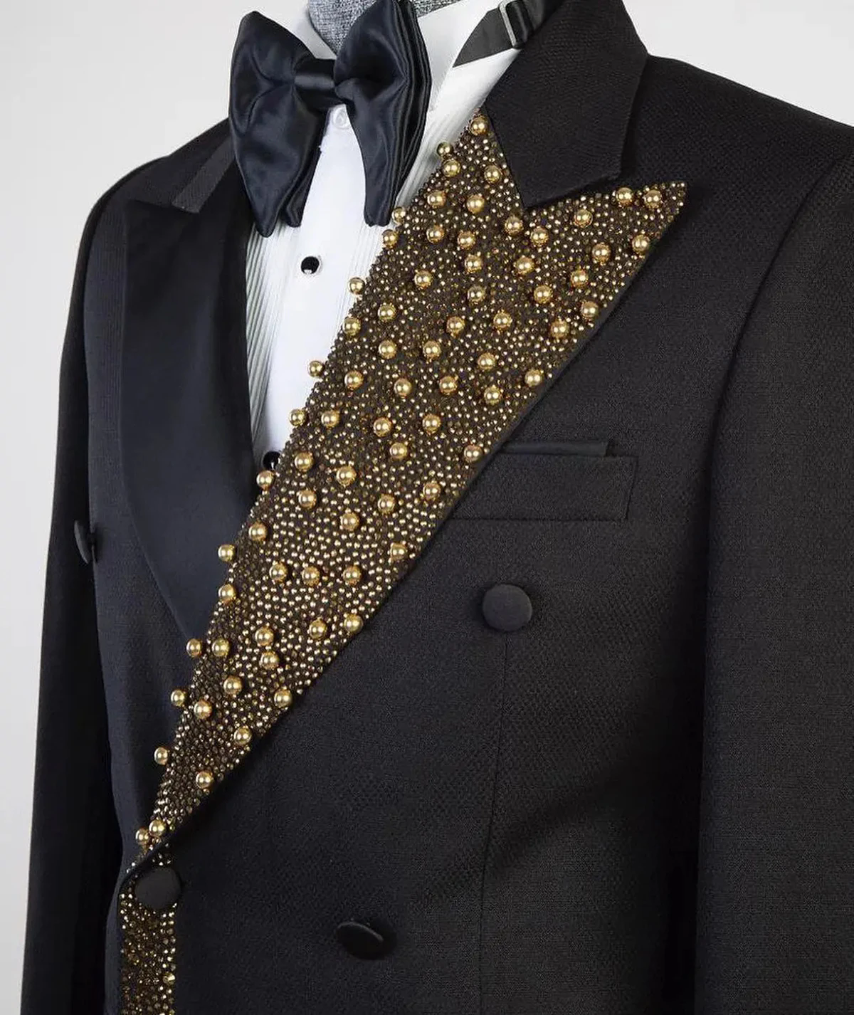 Luxury Men Suits Pearls Beaded One Piece Set Coat Peaked Lapel Wedding Tuxedos Double Breasted Business Formal Groom Wear Custom Made