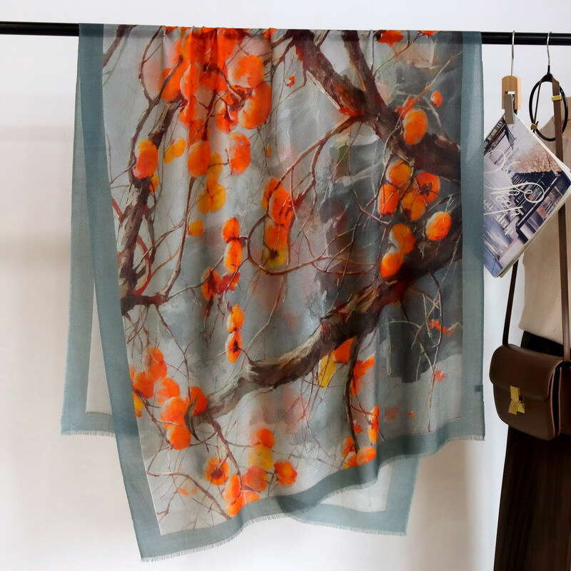 Persimmon Ruyi Fine Water soluble Wool Long Ring Velvet Thin Versatile Women's Shawl Warm Printed Scarf