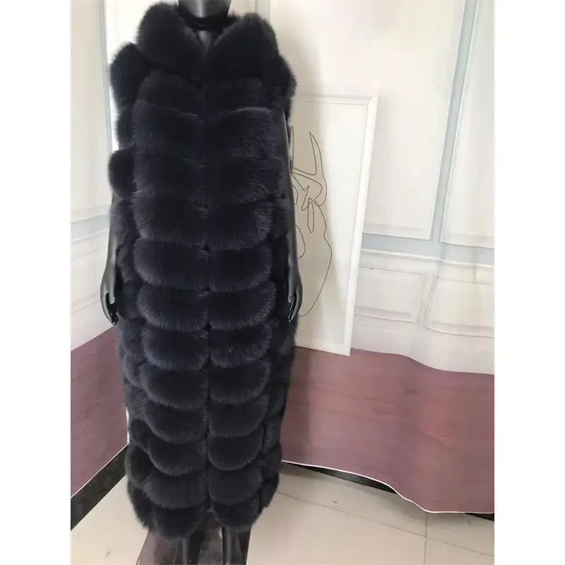 Lengthening Real Fur Vest Natural Coat For Jacket Female Coats Hood Waistcoat Long 241115