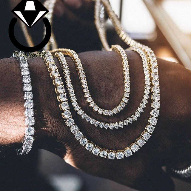Fine Jewelry Hip Hop Sterg Sier VVS Moissanite Dia Cluster Iced Out Tennis Chain Bracelet Necklace For Men Women