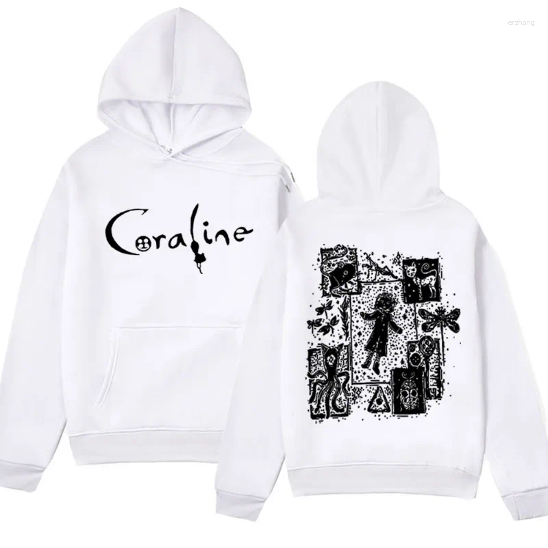 Men's Hoodies Coraline Movie Graphics Vintage Hoodie 2024 Fashion Oversized Sweatshirts Funny Gothic Harajuku Fleece Pullover Male