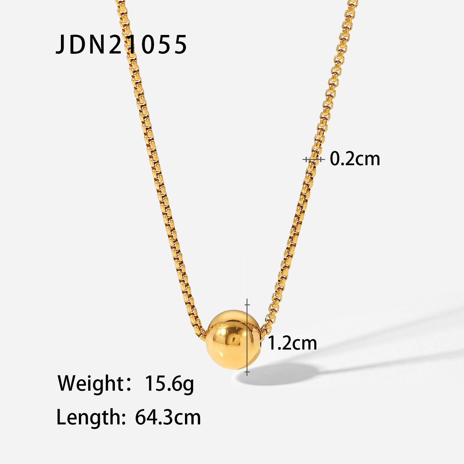 INS Minimalist Style Gold Ball Pendant Necklace Box Chain Pull-out 18K Gold Stainless Steel Necklace for Women Personalized Jewelry