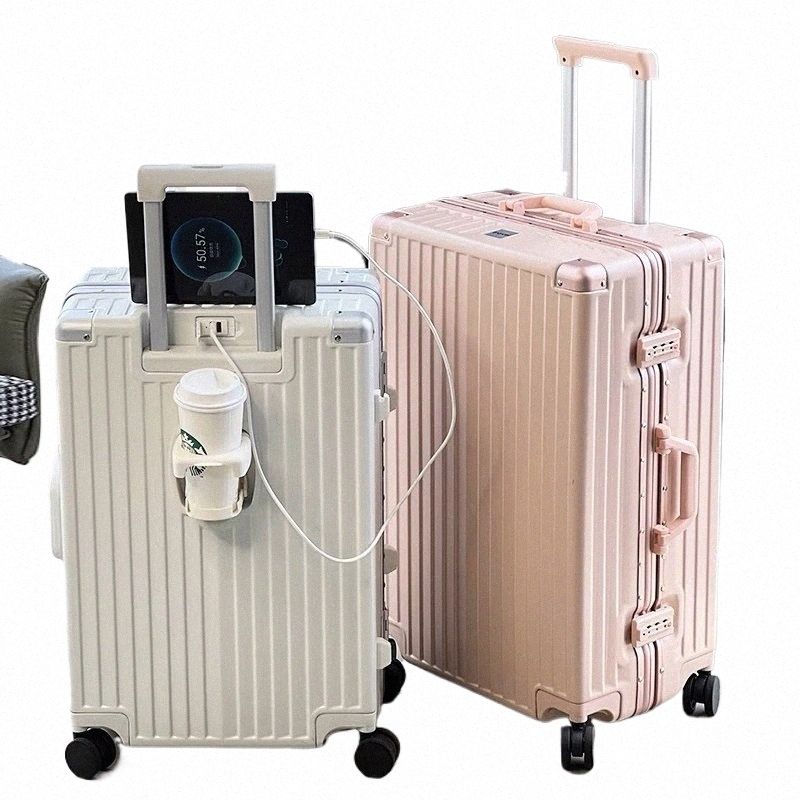 sushimu Carry On Lage with Cup Phone Holder Hard Shell Rolling Travel Suitcase with Spinner Wheels 20 24 26 Inch O18J#