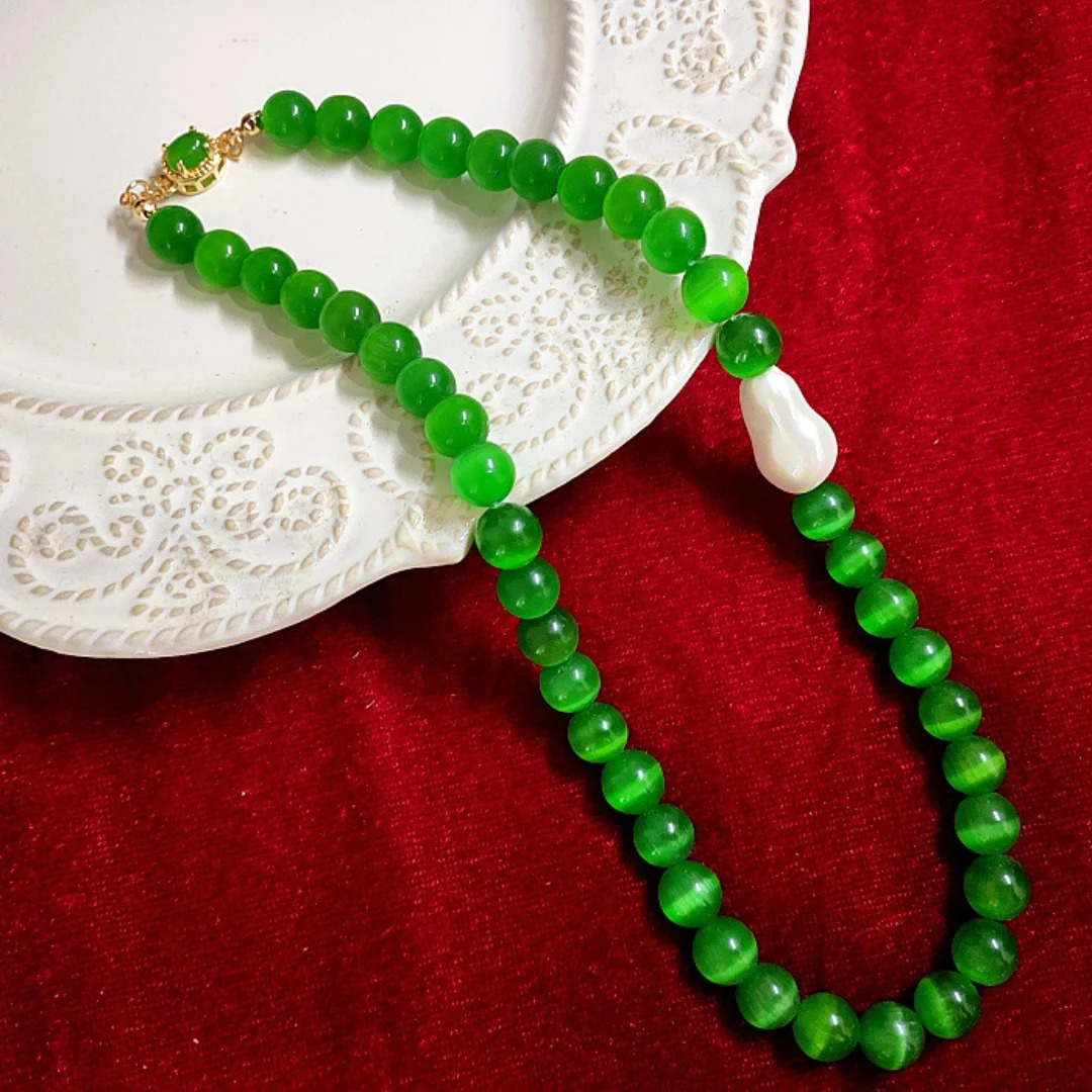 Vintage Medium Green Opal Baroque Jadeite Brooch Necklace Bracelet Flower Earring Set 241115